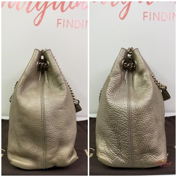 Authentic GUCCI Gold Metallic Pebbled Calfskin Medium Soho Chain Shoulder Bag - Picture 7 of 13